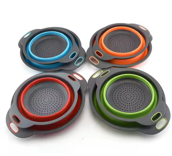 2 Size Wholesale Foldable Adjustable Strong Multi-function Silicone Drain Basket Vegetables Folding Drain Basket - Image 5