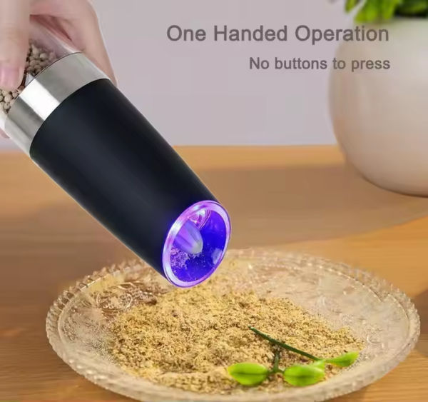 Electric Gravity Salt and Pepper Grinder Set Spice Jar Rechargeable Black Pepper Mill Grinder With Blue Light and Stand - Image 4