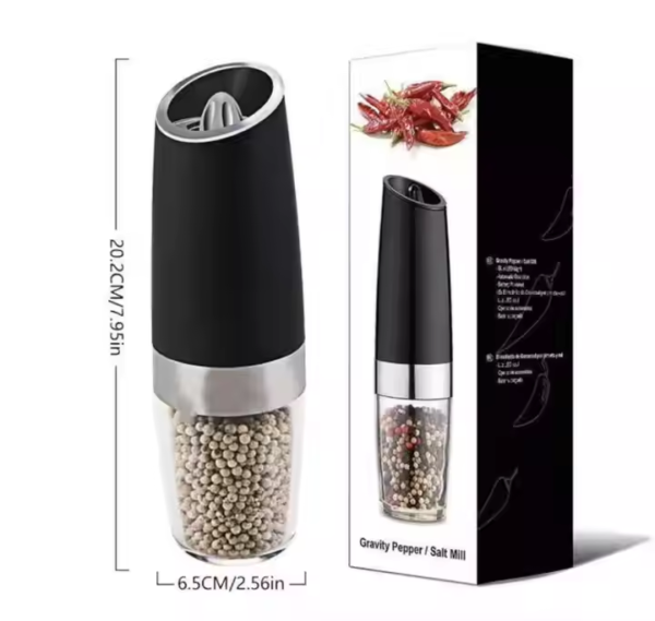 Electric Gravity Salt and Pepper Grinder Set Spice Jar Rechargeable Black Pepper Mill Grinder With Blue Light and Stand - Image 6