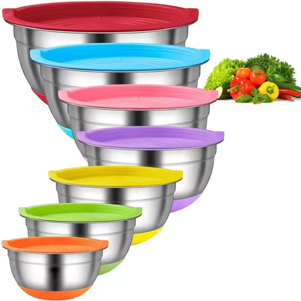 Stainless Steel Metal Nesting Storage Bowls Non-Slip Bottoms Mixing Bowls with Airtight Lids Kitchen for Baking Serving Food