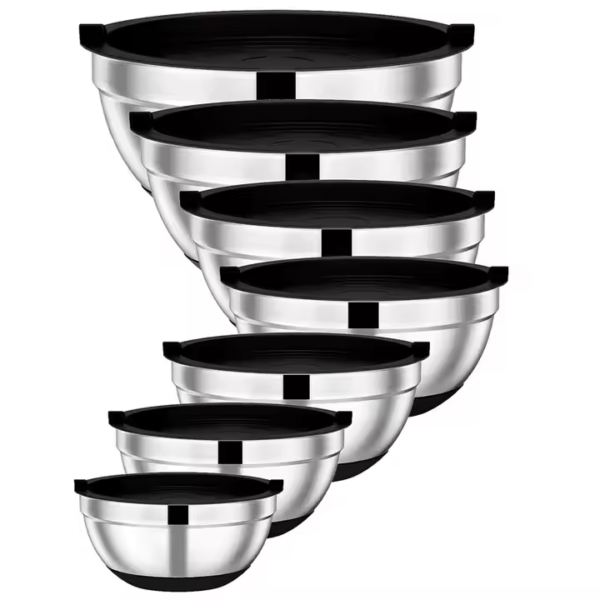 Stainless Steel Metal Nesting Storage Bowls Non-Slip Bottoms Mixing Bowls with Airtight Lids Kitchen for Baking Serving Food - Image 2