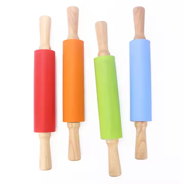 Custom Small Playdough Roller Baking Kit Non-Stick Rolling Pin Kids Silicone Wooden Rolling Pin for Pastry Clay Dough Fondant