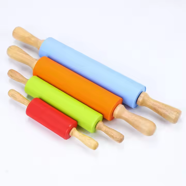Custom Small Playdough Roller Baking Kit Non-Stick Rolling Pin Kids Silicone Wooden Rolling Pin for Pastry Clay Dough Fondant - Image 3
