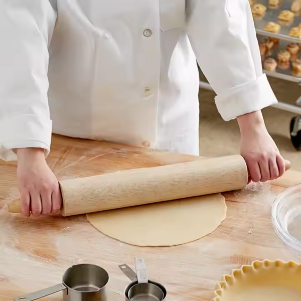 Wooden Rolling Pin for Baking with Handles,18 Inch Wood Dough Roller for Cake Bread Croissant Cookie Pizza - Image 2