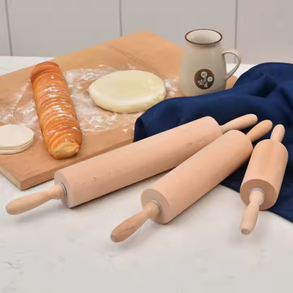 Wooden Rolling Pin for Baking with Handles,18 Inch Wood Dough Roller for Cake Bread Croissant Cookie Pizza - Image 3
