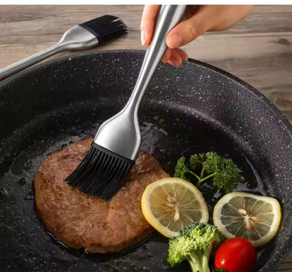 Grilling BBQ Baking Pastry and Oil Stainless Steel Brush With Back up Silicone Brush Heads - Image 4