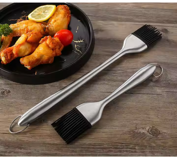 Grilling BBQ Baking Pastry and Oil Stainless Steel Brush With Back up Silicone Brush Heads - Image 5