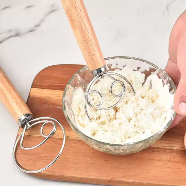 13 Inch Two Eyes Design and Long Strong Wooden Handle Original Danish Dough Whisk - Image 3