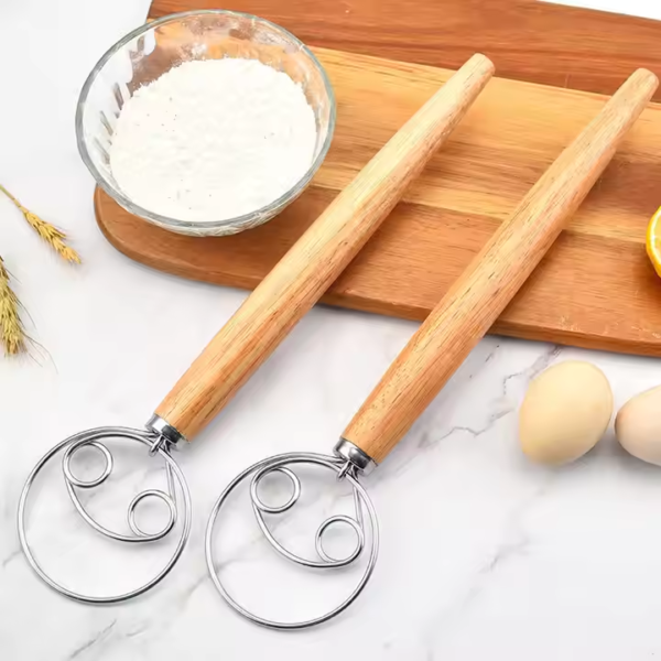 13 Inch Two Eyes Design and Long Strong Wooden Handle Original Danish Dough Whisk - Image 4