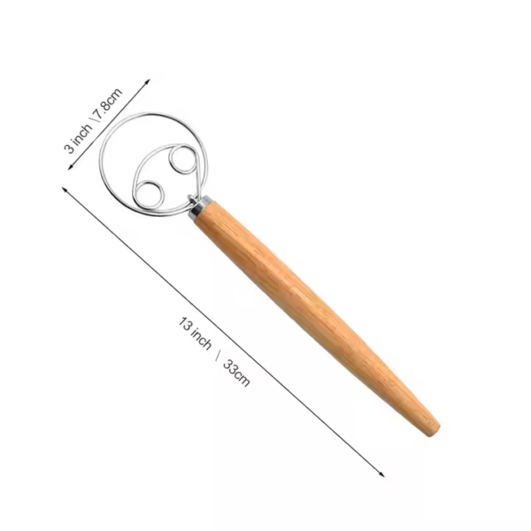13 Inch Two Eyes Design and Long Strong Wooden Handle Original Danish Dough Whisk - Image 5