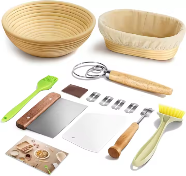 Baking Accessories Round Oval Bread Proofing Basket 9 Inch Sourdough Starter Kit Bread Making Supplies Tools Basket Set