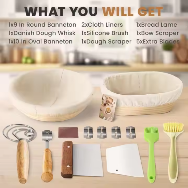 Baking Accessories Round Oval Bread Proofing Basket 9 Inch Sourdough Starter Kit Bread Making Supplies Tools Basket Set - Image 5