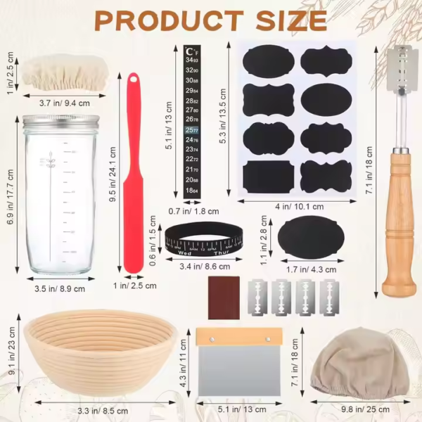 Sour Dough Starter Kit 24 Ounce Jar and 9-inch Bread Sampling Basket Set Sour Dough Bread Baking Supplies - Image 2