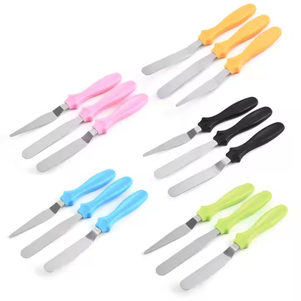 3pcs/set Plastic Handle Butter Cake Cream Spatula Cake Decorating Tool Pastry Scraper Cutter Stainless Steel Cake Cream Scraper