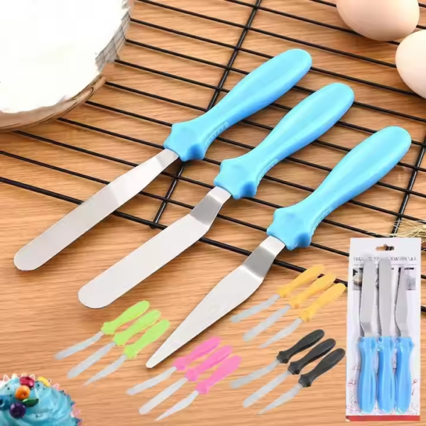 3pcs/set Plastic Handle Butter Cake Cream Spatula Cake Decorating Tool Pastry Scraper Cutter Stainless Steel Cake Cream Scraper - Image 2
