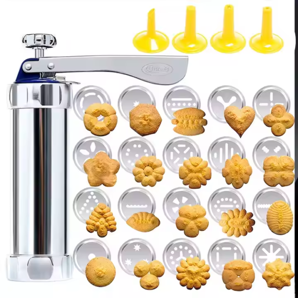 Cookie Cutter Nozzle Kit DIY Cookie Maker Cutter Kit Cake Pastry Nozzle Cake Decorating Tools with 20 Cookie Pans and 4 Nozzles