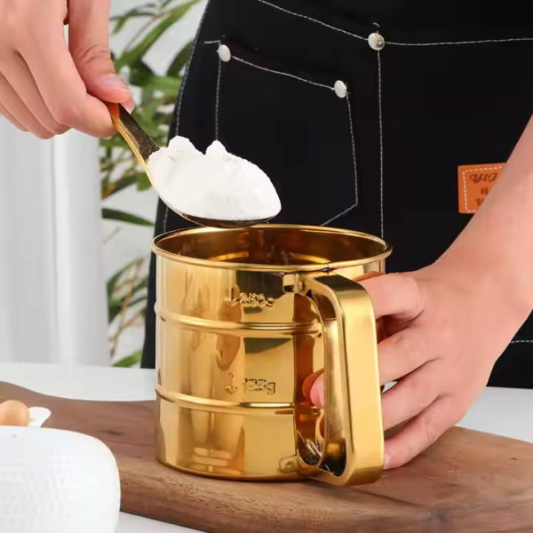 Stainless Steel Flour Sieve Cup Gold Mesh Flour Sifter Baking Tool Round Powder Sieve With Scale Cakes Pastry Utensils - Image 3