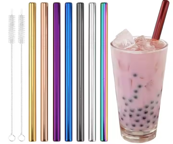 Metal Boba Straws Reusable 12mm Stainless Steel Bubble Tea Straw for Smoothie Milkshakes