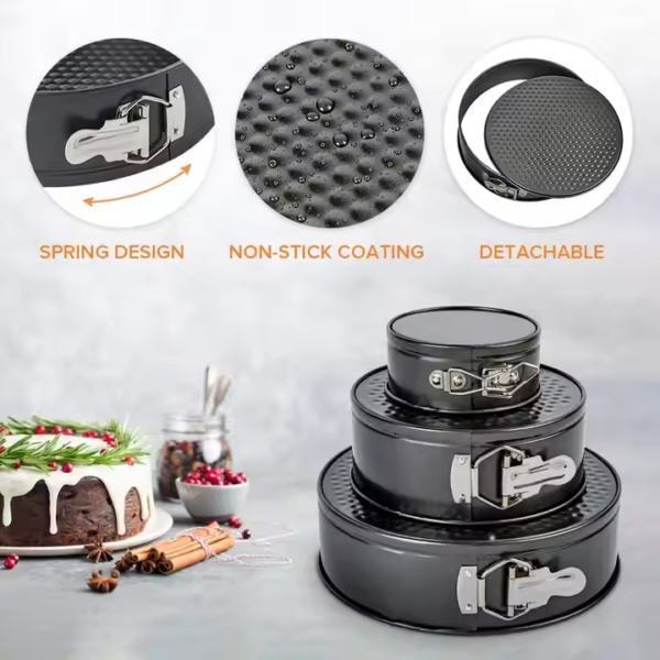 Cake Pan Set of 3 Round Nonstick Baking Pans for Cheesecake Tier Wedding Cakes Removable Bottom Leakproof Bakeware Sets - Image 2