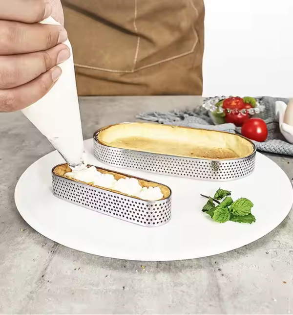 Wholesale 304 Stainless Steel 2cm Deep Oval Shaped Perforated Tart Ring Mousse Cake Ring Dessert Cake Baking Ring Mold Tools - Image 3