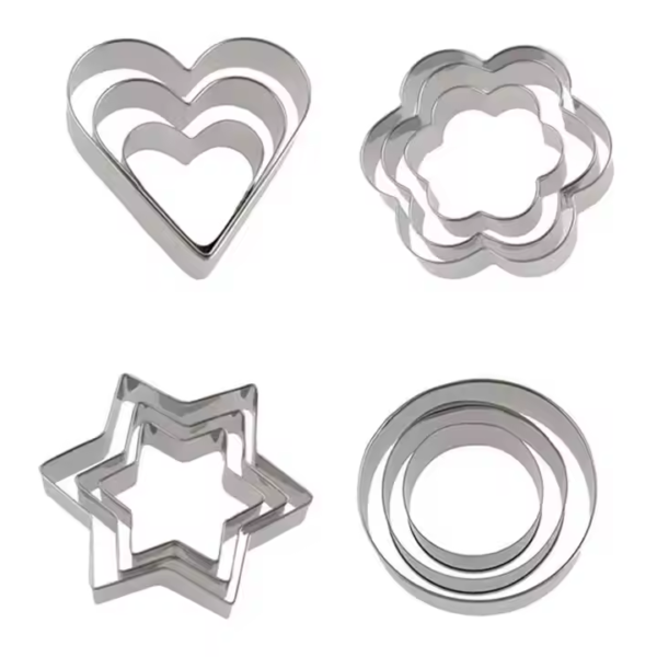 Factory 12pcs Stainless Steel Star Circle Heart Shape Cookie Cutter Cookie Mold Set for Baking