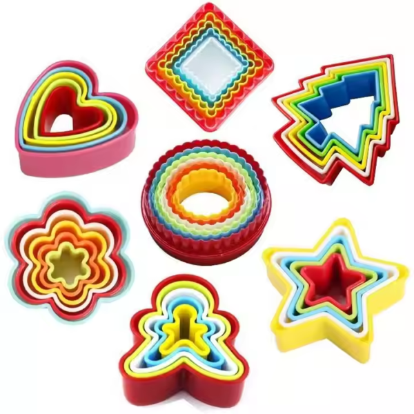 Pastry Biscuit Fondant Molds Flower Round Square Star Heart Shape Stamping Plastic Christmas Gingerbread Cookie Cutters Set