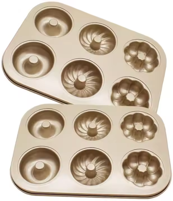 Home Restaurant Supply Christmas Metal Rectangle Non Stick 6 Holes Making Round Donut Cake Mold for Party Decoration