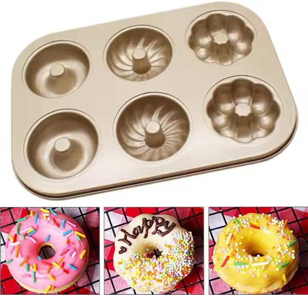 Home Restaurant Supply Christmas Metal Rectangle Non Stick 6 Holes Making Round Donut Cake Mold for Party Decoration - Image 3