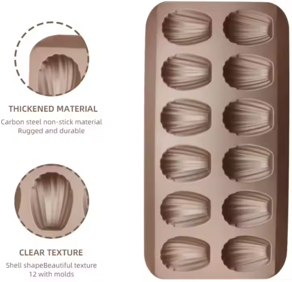 Hot Nonstick Madeleine Pan 12-cup Heavy Duty Shell Shape Baking Cake Mold Pan for Baking - Image 4