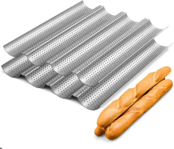 Nonstick Perforated Baguette Pan for French Bread Baking 4 Wave Loaves Loaf Bake Mold Oven Toaster Pan