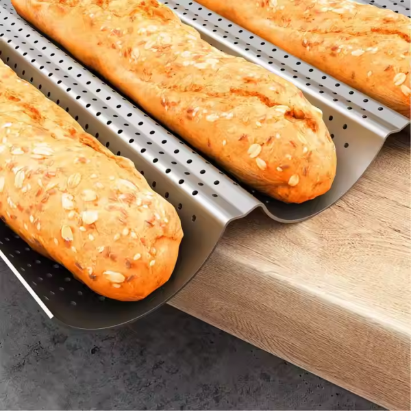Nonstick Perforated Baguette Pan for French Bread Baking 4 Wave Loaves Loaf Bake Mold Oven Toaster Pan - Image 2