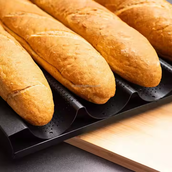 Nonstick Perforated Baguette Pan for French Bread Baking 4 Wave Loaves Loaf Bake Mold Oven Toaster Pan - Image 3
