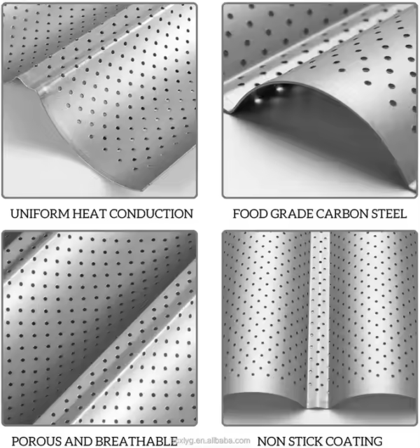 Nonstick Perforated Baguette Pan for French Bread Baking 4 Wave Loaves Loaf Bake Mold Oven Toaster Pan - Image 4