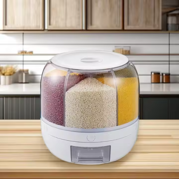 Hot Selling Kitchen Supplies Moisture Proof 6 Grid Rotating Grain Storage Box Rice Container Dispenser - Image 2