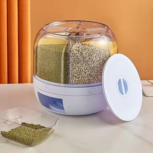 Hot Selling Kitchen Supplies Moisture Proof 6 Grid Rotating Grain Storage Box Rice Container Dispenser - Image 3