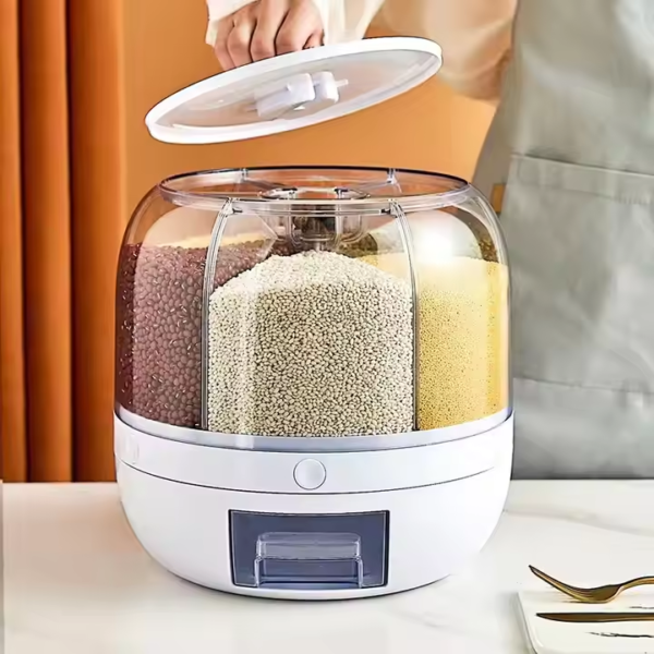 Hot Selling Kitchen Supplies Moisture Proof 6 Grid Rotating Grain Storage Box Rice Container Dispenser - Image 4