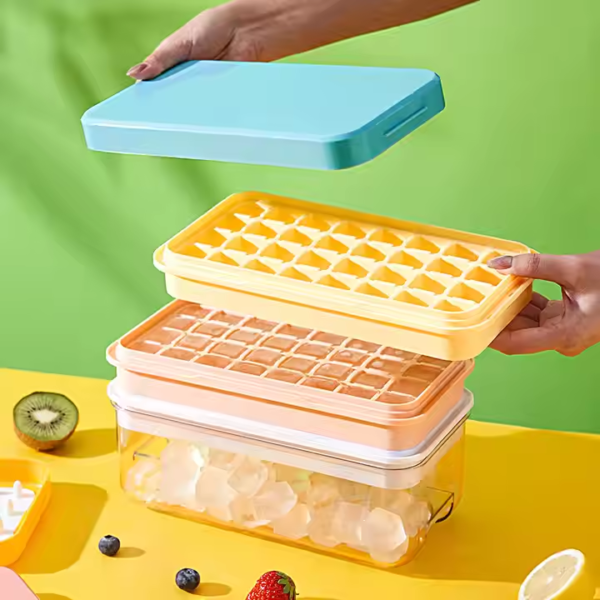 Fancy Kitchen Accessories Plastic Ice Cream Maker Tool Portable Rectangle Silicone Ice Cube Mold with Lid - Image 3