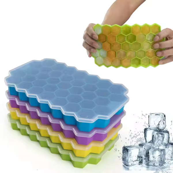 Ice Cube Container Maker Mini Silicone Ice Cube Tray with Lid Cavity Honeycomb Silicone BPA Free 37 with Diamond Design