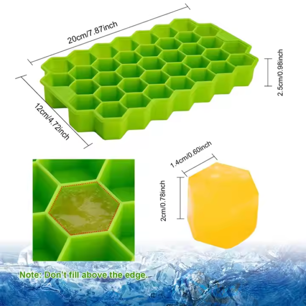 Ice Cube Container Maker Mini Silicone Ice Cube Tray with Lid Cavity Honeycomb Silicone BPA Free 37 with Diamond Design - Image 2