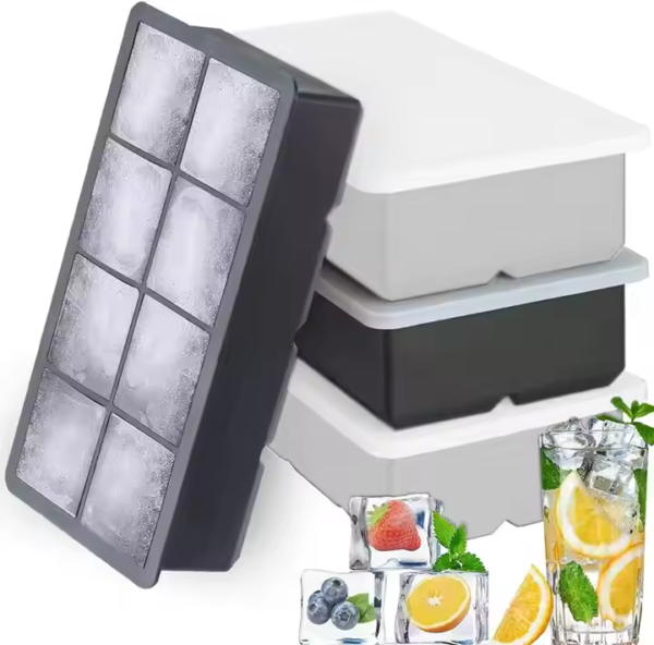 8 Grids Large Ice Cube Tray Food Mold With Lid 2 Inch Square Big Ice Cube Maker for Freezer Wine DIY Ice Maker - Image 3