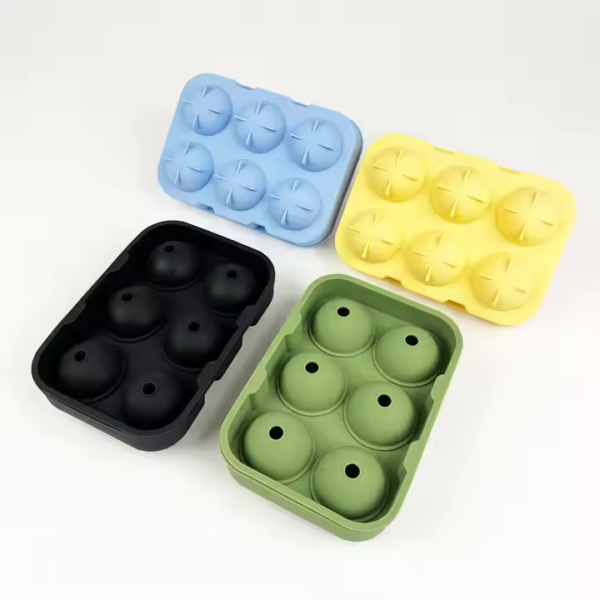 6 Hole Whisky Drink Ice Ball Cube Maker Trays Round Sphere Shapes Silicone Ice Cube Trays Pallet Moldes With Lid