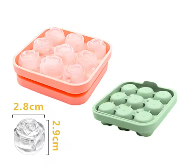 Ice Block Mold Food Grade Silicone Freezable Whiskey 9 Cavity Rose Square Ice Ball Maker Mold Household Ice Making Molds