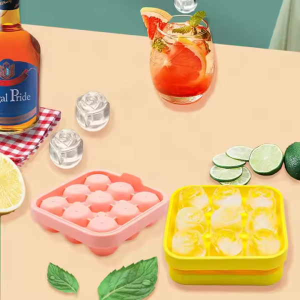 Ice Block Mold Food Grade Silicone Freezable Whiskey 9 Cavity Rose Square Ice Ball Maker Mold Household Ice Making Molds - Image 2