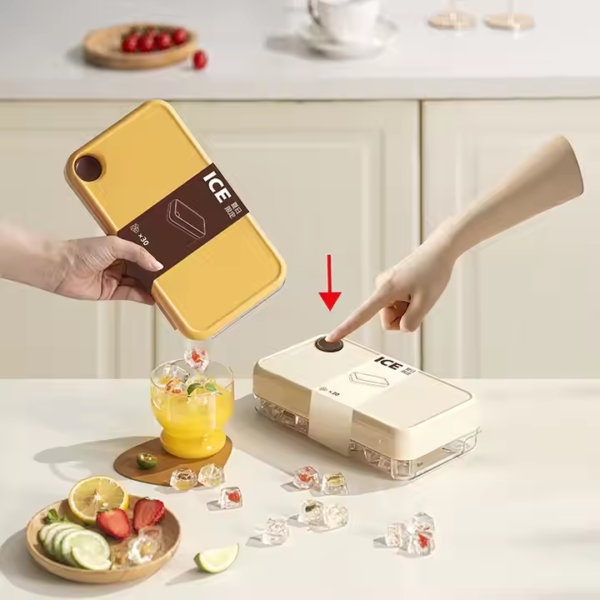 One-Touch Ice Cube Tray with Built-In Storage Square Cube Mold Push-Button Release Spill-Free Dispenser for Cocktails&Home Use
