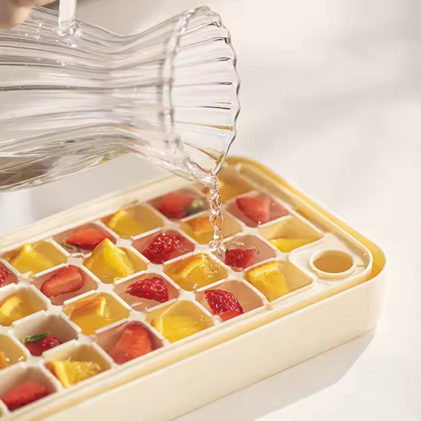 One-Touch Ice Cube Tray with Built-In Storage Square Cube Mold Push-Button Release Spill-Free Dispenser for Cocktails&Home Use - Image 2