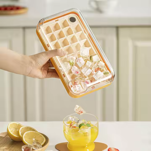One-Touch Ice Cube Tray with Built-In Storage Square Cube Mold Push-Button Release Spill-Free Dispenser for Cocktails&Home Use - Image 6