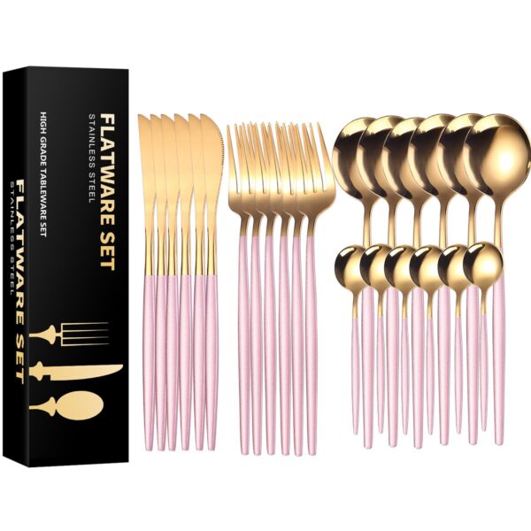 Kitchen Gold Cutlery Set Flatware 410 Stainless Steel Cutlery Flatware Set - Image 2