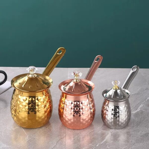 Stainless steel milk cup gold milk kettle with handle and lid - Image 2