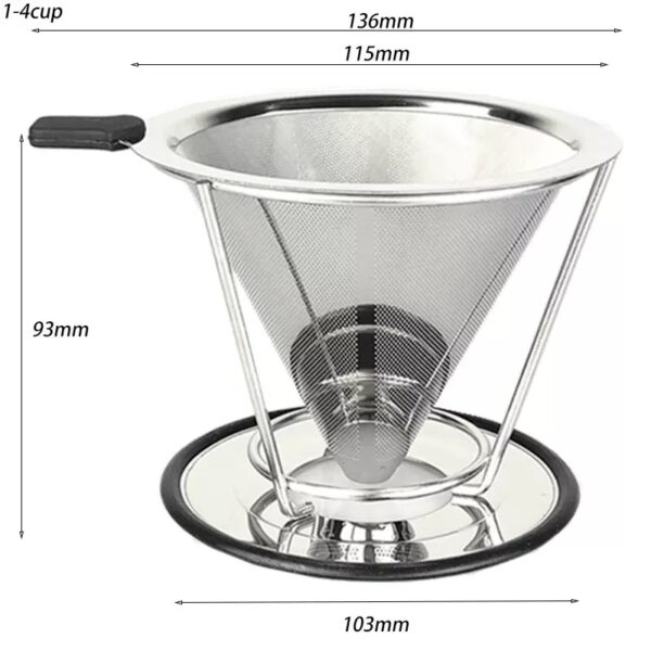 Pour Over Coffee Dripper Reusable With Separate Stand Coffee Drip Cone Metal Coffee Filter - Image 3