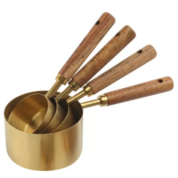 Gold Color Stainless Steel Measuring Cup Set Scales Engraved Wooden Handle Measuring Jugs Coffee Scoop Spoon Baking Tools - Image 4